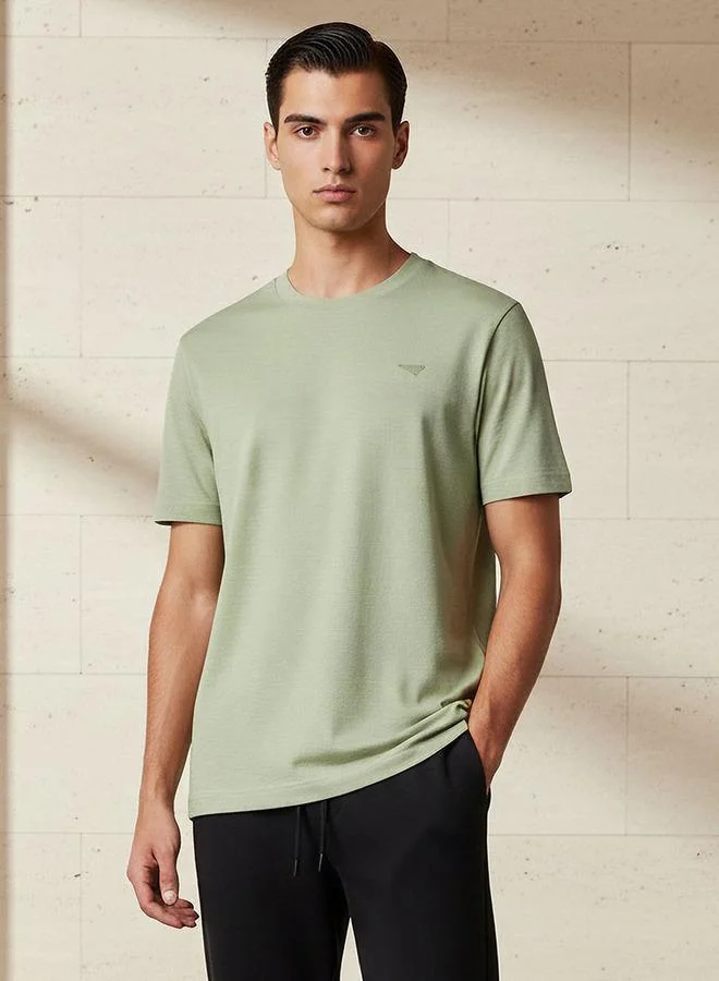 لي كوبر Lee Cooper Men Regular Fit Crew Neck Short Sleeves Badge Detail T-shirt
